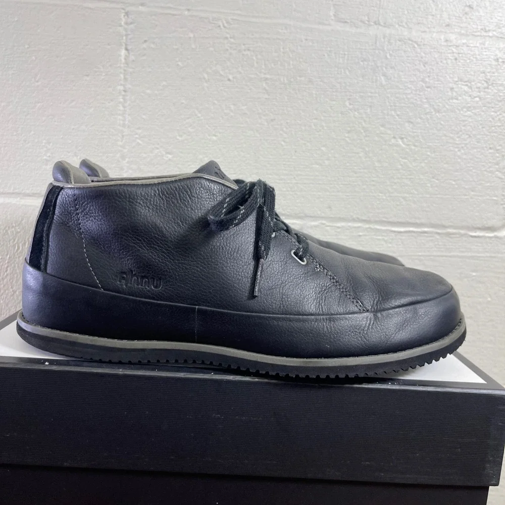 Ahnu AF2446BLK Chukka Ankle Boots Black Leather Lace Up Men's Size 13 US
